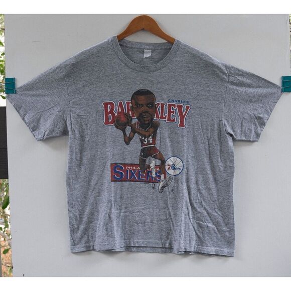 Vintage 80s Philadelphia 76ers Charles Barkley NBA T-Shirt Gray Size L - Picture 1 of 7